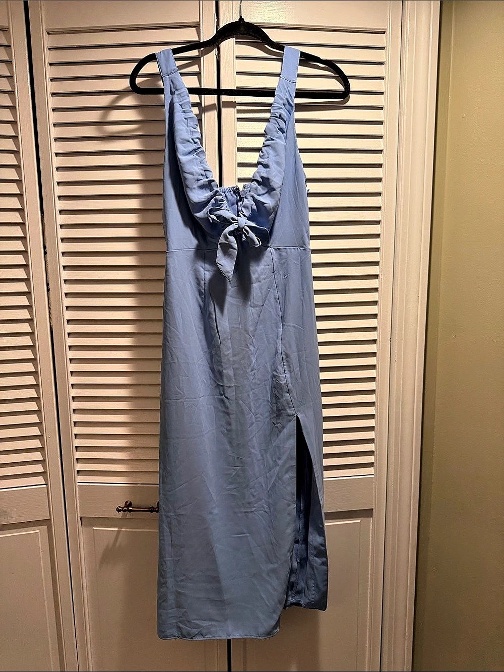 Abercrombie & Fitch Tie-Front Ruffle Strap Midi Dress Blue Small